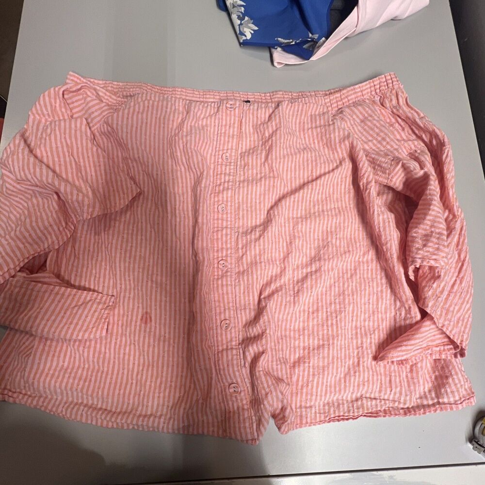 Lane Bryant Top Women's Size 18/20 Striped Cap Sleeve Stretch Coral Blouse